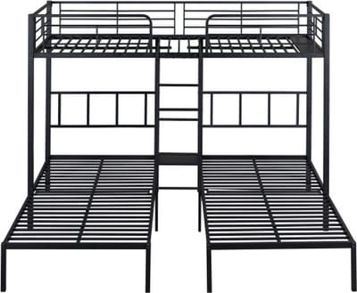 Gotagee Driepersoonsbed 90x200cm stapelbed (zonder matras) driepersoonsbed ijzeren kinderbed jeugdbed metalen bed met ladder met valbeveiliging rooster en tafel