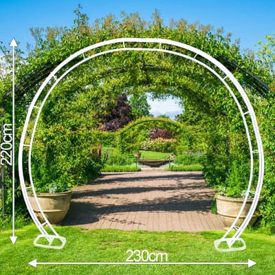reuze tuinboog rozenboog bloemenboog klimplanten metaal wit rond huwelijk trouw decoratie