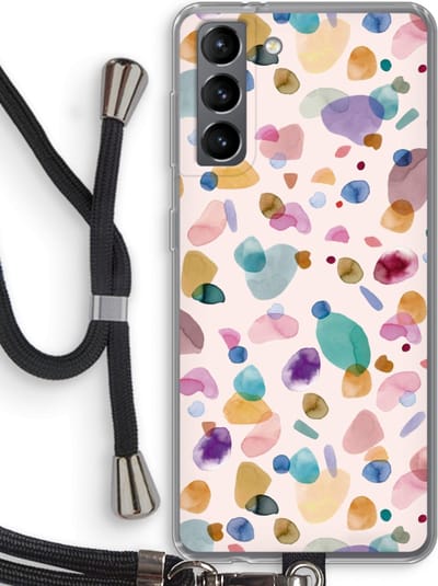 Case Company® - Hoesje met koord geschikt voor Samsung Galaxy S21 hoesje met Koord - Terrazzo Memphis - Telefoonhoesje met Zwart Koord - Bescherming aan alle Kanten en Over de Schermrand