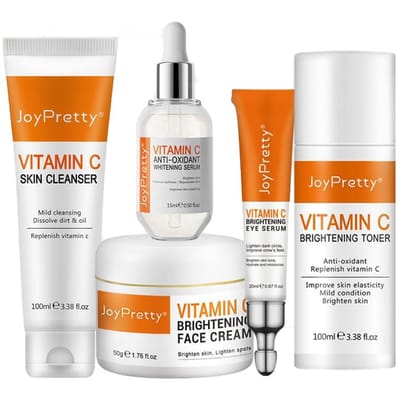 JoyPretty – ensemble de soins pour le visage à la vitamine C, crème blanchissante pour le visage, sérum tonique, éclaircissant, hydratant, nettoyant pour les yeux orange