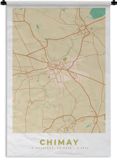 Wandkleed - Wanddoek - Kaart - België - Chimay - Plattegrond - Stadskaart - 120x180 cm - Wandtapijt