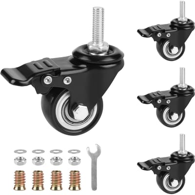 MTTproducts- Meubelwielen met Rem - 40mm Zwenkwielen - Transportroller - Meubelwieltjes - M8 Draad - Belastbaarheid 50kg per Wiel - Transportwielen