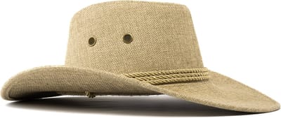 KIMU® Cowboyhoed Taupe Flax - Lichtgewicht Bruine Linnen Cowboy Western Hoed Vlecht Dames Heren - Cowgirl Vlas Yellowstone Festival