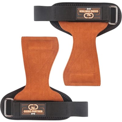 Gewichtheffen Polshaken Riemen Dubbel Rundleer Deadlift Handschoenen en Grip Pads voor Fitness Gym Training Dumbbell Pull-Ups Brown bruin