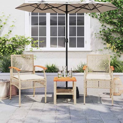 vidaXL - 3-delige - Bistroset - met - kussens - poly - rattan - en - acaciahout - beige