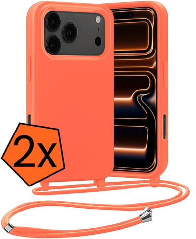 Hoesje Geschikt voor iPhone 17 Pro / 18 Pro Hoes Met Telefoonketting - Backcover Geschikt voor iPhone 17 Pro / 18 Pro Case Met Koord - Papaya - 2 PACK