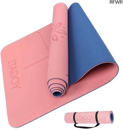 RFWR® Milieuvriendelijke yogamat - 6mm antislip yogamat met lichaamsuitlijning lijnen voor pilates en fitness