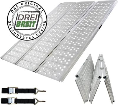 DREIBREIT by TRUTZHOLM 3-voudige oprijplaat opvouwbaar aluminium 255cm 115 cm breedte 1020kg grijs geperforeerd