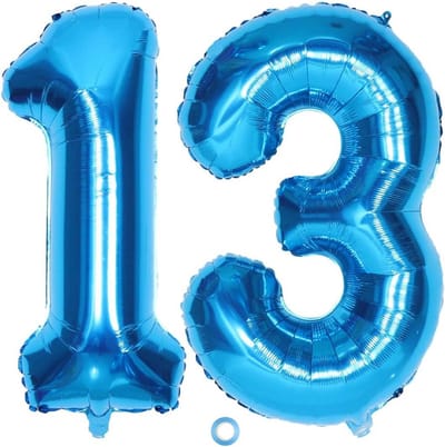 Giant Folieballon Nummer 13 Verjaardag Blauw XXL Hoogte 81 cm voor 13e Verjaardagsfeest