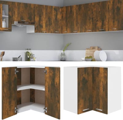 Hoekhangkast Keuken - Wandkast Modulair - Opbergen Keukengerei - Multiplex Rookkleur - 57 x 57 x 60 cm - Rookkleur