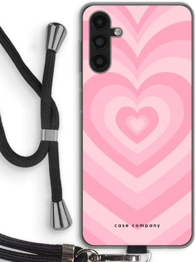 Case Company® - Hoesje met koord geschikt voor Samsung Galaxy A04s hoesje met Koord - Hart Roos - Telefoonhoesje met Zwart Koord - Bescherming aan alle Kanten en Over de Schermrand