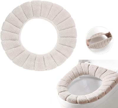 Toiletbrilhoes - Pluche toiletbrilhoes - Warme toiletbrilhoes - Gebreide toiletbrilhoes - Elastisch - Warm en comfortabel - Afneembaar en wasbaar - Geschikt voor badkamers, toiletten - Beige