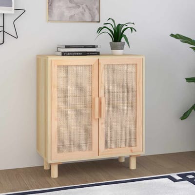 vidaXL - Dressoir - 60x30x70 - cm - massief - grenenhout - en - rattan - bruin
