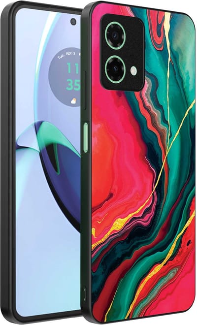 Geschikt voor Motorola Moto G84 Telefoonhoesje met Rood Groen Marmer Opdruk - TPU Backcover Case Red Green Marble Design - Smartphonica geschikt voor Motorola Moto G84