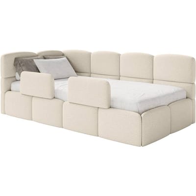 Jeugdbed incl matras Chloe links bouclé 90x200 met opbergruimte en rails | NADUVI Collection