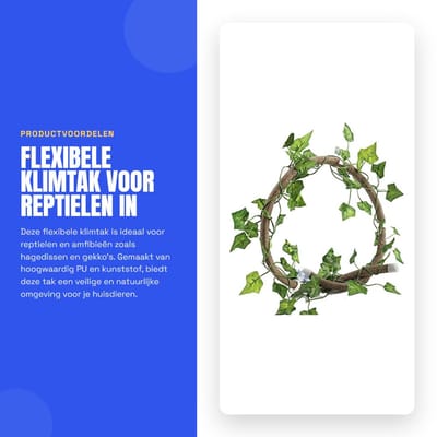 Dailygoods- Klimtak Flexibel - Reptielenrank - Terrarium Decoratie - Rotan - PU/Kunststof - 100 cm met Zuignappen - Reptielenaccessoire