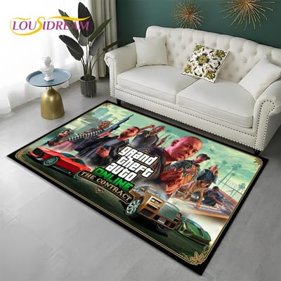 Grand Theft Auto Games 3D GTA Gamer Tapijt Vloerkleed voor Thuis Woonkamer Slaapkamer Bank Deurmat Decor, Kindergebied Vloerkleed Antislip Vloermat 70x100cm