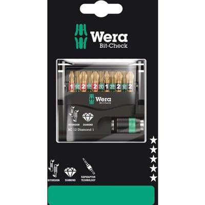 Wera Bit-Check 12 Diamond 1 SB 05136392001 Bitset 1/4 (6,3 mm) Incl. bithouder