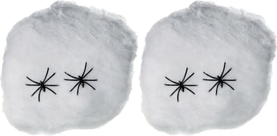 Fiestas Decoratie spinnenweb/spinrag met spinnen - 2x - 40 gram - wit - Halloween/horror thema versiering