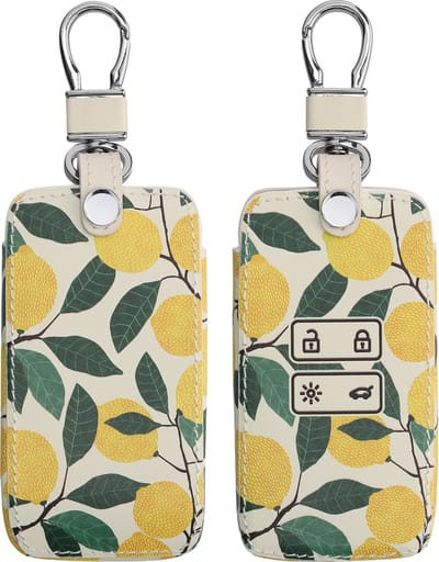 kwmobile autosleutel hoesje geschikt voor Renault 4-knops Smartkey autosleutel (alleen Keyless Go) - Autosleutel behuizing - Case in geel / groen / beige - Citroenboom design