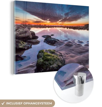 MuchoWow® Glasschilderij 40x30 cm - Schilderij acrylglas - Rotsen - Water - Natuur - Foto op glas - Schilderijen