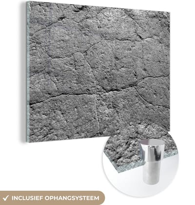 Glasschilderij - Zwart - Wit - Steen - Gesteente - 160x120 cm - Foto op glas - Decoratie slaapkamer