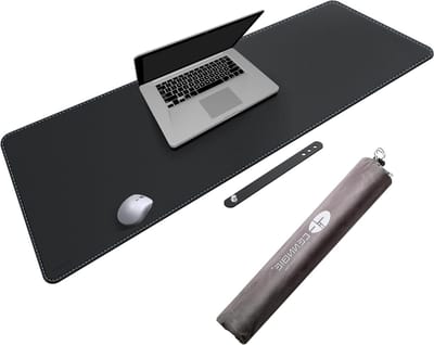Leren Bureau Beschermmat 110x40cm - Extra Grote Bureau Onderlegger voor Computer en Muismat (Zwart)