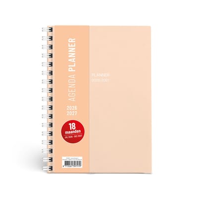 SOHO - Planner A5 - Jaar 26/27 - 18 maanden - 1 week op 2 pagina`s - Spiraal - Met Elastiek - Pastel - Peach - 22x16cm
