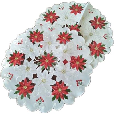 Populaire Kerst Poinsettia Bloem borduurwerk tafel placemat Stoffen placemat onderzetter keuken Tafeldecoratie en accessoires Round 40cm gray
