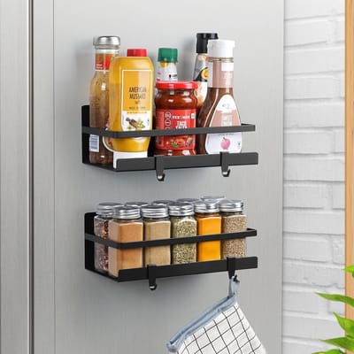 Magnetisch Specerijenrek voor Koelkast - Ruimtebesparende Keuken Organizer met Haken (2 Pak)