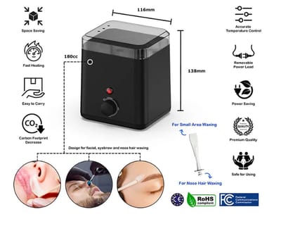 Mini- WAX/ HARS VERWARMER voor ontharing wit-Niet-klevend-Capaciteit 180 ml -Verhit wax moeiteloos- Draagbaar- Ideaal voor kleine ruimtes - Eenvoudig schoon te maken-zwart/R 53