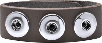 Quiges Dames Leren Armband voor 18mm Drukknopen/Chunks Grijs 18.5-20.5cm - EBM117