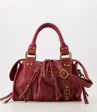 Handtas - Rina - Spazzolato - Echt leer - Bordeaux Rood - Bronskleurig