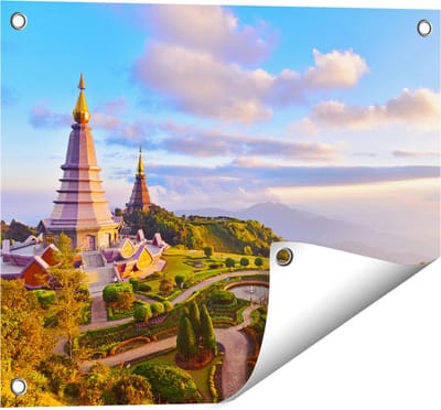 Gards Tuinposter Pagode Tempels in de Inthanon Berg in Thailand - 50x40 cm - Tuindoek - Tuindecoratie - Wanddecoratie buiten - Tuinschilderij
