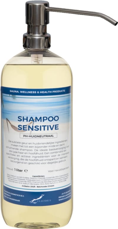 Shampoo Sensitive Care - 1 liter (transparant) met zilveren pomp - Haarverzorging
