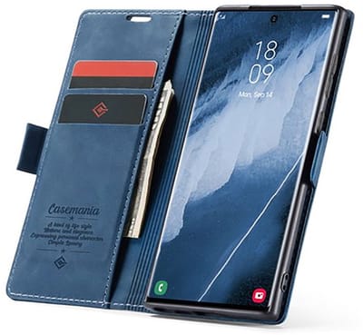 CaseMania Bookcase hoesje geschikt voor Samsung Galaxy S26 Ultra - Effen Donkerblauw - Kunstleer