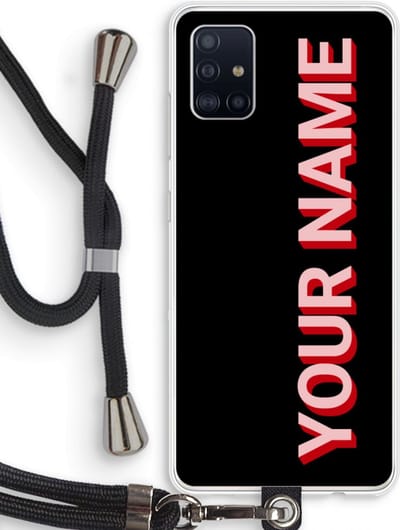 Gepersonaliseerd - Case Company® - Hoesje met koord geschikt voor Samsung Galaxy A51 4G hoesje met Koord - Namecase - Telefoonhoesje met Zwart Koord - Bescherming aan alle Kanten en Over de Schermrand