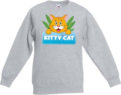 Kitty Cat sweater grijs voor kinderen - unisex - katten / poezen trui - kinderkleding / kleding 98/104