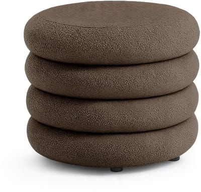 Pouf van Teddy Stof met Opbergruimte MOLLIS 55 cm / Gestoffeerde Poef / Ronde Poef / Woonkamerstoel / Opbergkruk Wonen / Bruin