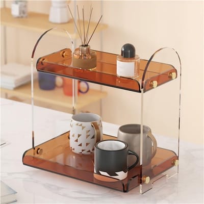 KZQ Acryl Koffiekophouder 2 Laags Transparant Opbergplank Organizer Voor Make Up Parfum Keuken En Badkamer Displayrek