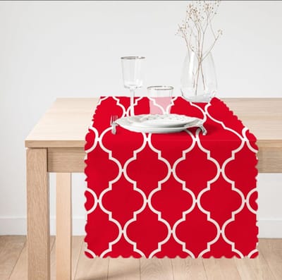 Bedrukt Velvet textiel Tafelloper - Rode ogea patroon - Fluweel - Runner 45x135 - Tafelkleden - Tafellaken
