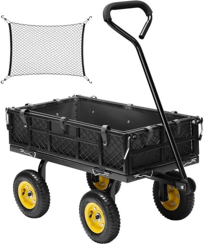 DailySupplies® Bolderkar Opvouwbaar Luchtbanden - Strandwagen - Bolderwagen - Zwart en Geel