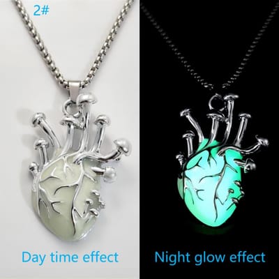 Pendentif Forme Cœur Lumineux en Alliage de Zinc Collier Hip Hop Lumineux pour Fête d'Halloween