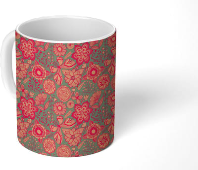 Mok - Koffiemok - Vlinders - Patronen - Lente - Bohemian - Mokken - 350 ML - Beker - Koffiemokken - Theemok