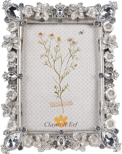 Clayre & Eef Fotolijst 10x15 cm Zilverkleurig Polyresin Bloemen