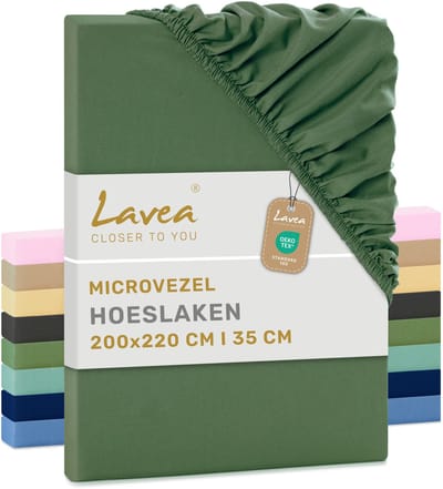 Lavea® Hoeslaken 200x220 cm – zachte en ademende microvezel – voor matrassen tot 35 cm – met elastiek rondom – oeko-tex gecertificeerd – Olijfgroen