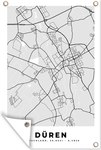 Muurdecoratie Plattegrond - Duitsland - Düren - Kaart - Stadskaart - 120x180 cm - Tuinposter - Tuindoek