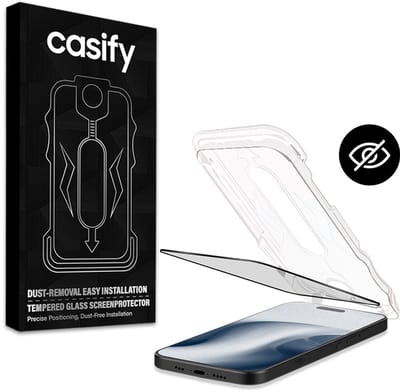 Casify Gehard Glas Privacy Screenprotector met installatiekit voor de iPhone 16 Pro Max