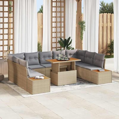 vidaXL - Tuinbank - Set - 10 - st - Beige - poly - rattan