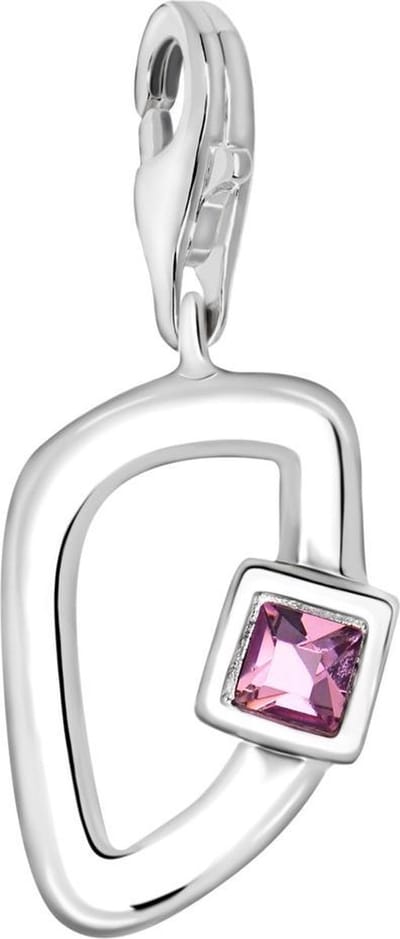 Quiges – 925 - Zilver – Charm - Bedel - Hanger - Abstract Vorm met Roze Prinses Zirkonia - met – sterling - zilver - karabijnslot - geschikt - voor - Bedelarmband HC229